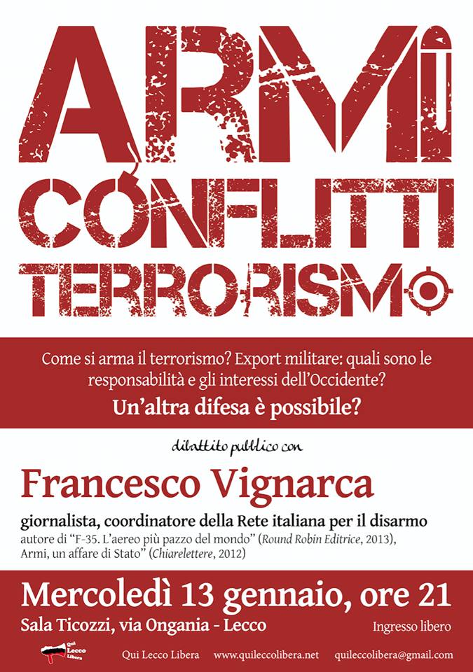 Armi, conflitti, terrorismo Lecco gennaio 2016