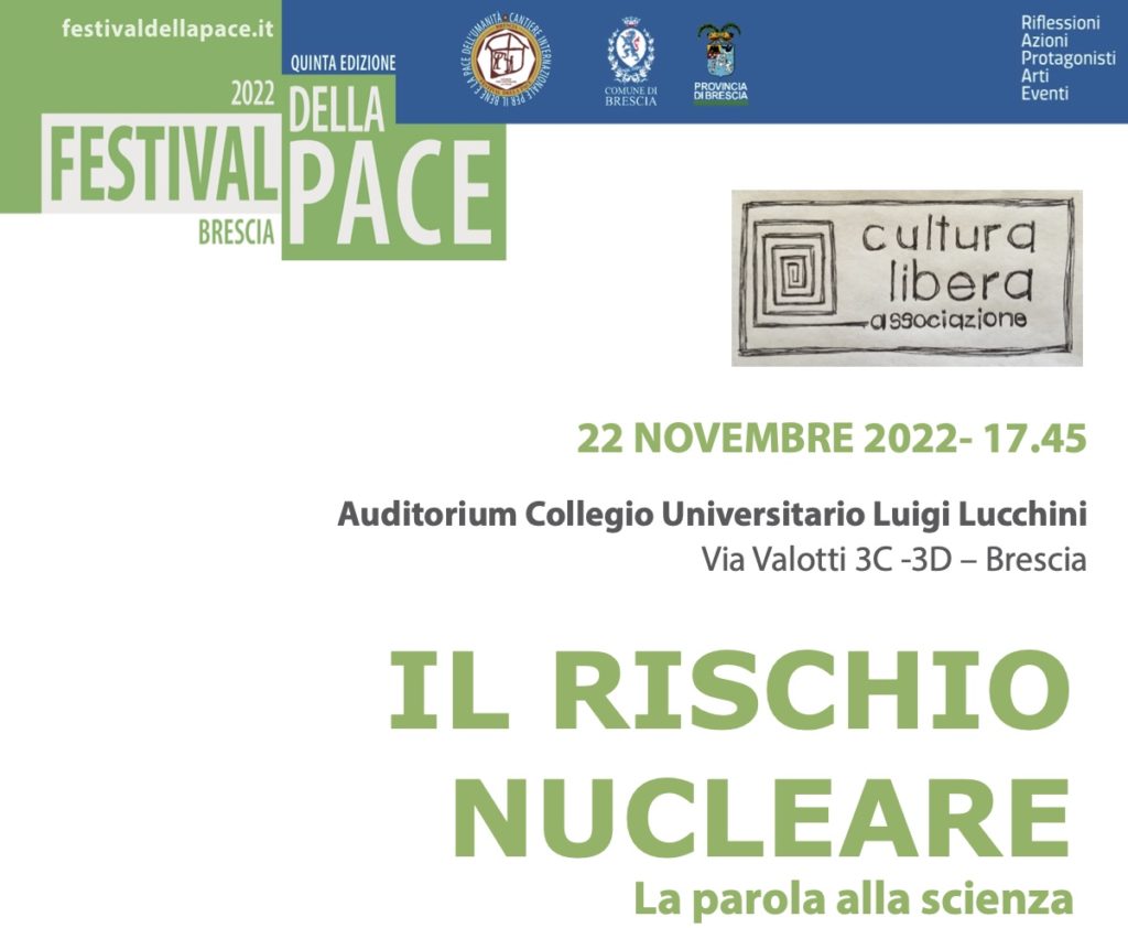 Il rischio nucleare, la parola alla scienza – a Brescia il 22 novembre per il Festival della Pace