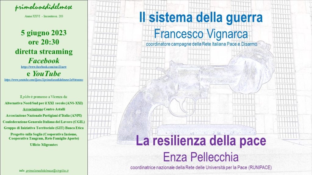 Il sistema della guerra, la resilienza della Pace – online con Vicenza il 5 giugno