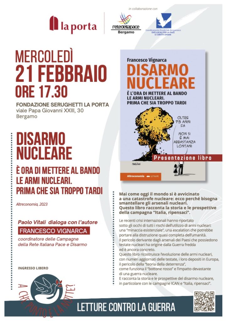 Disarmo nucleare, presentazione a Bergamo il 21 febbraio