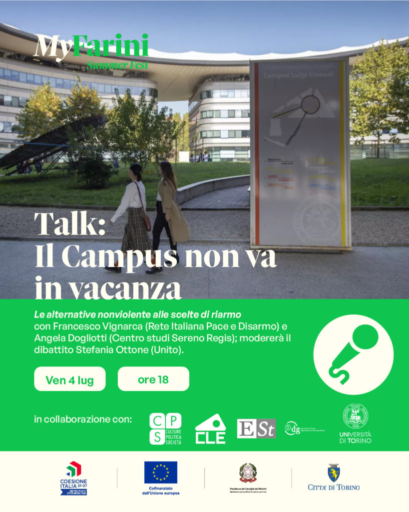 Le alternative nonviolente alle scelte di riarmo, a Torino il 4 luglio