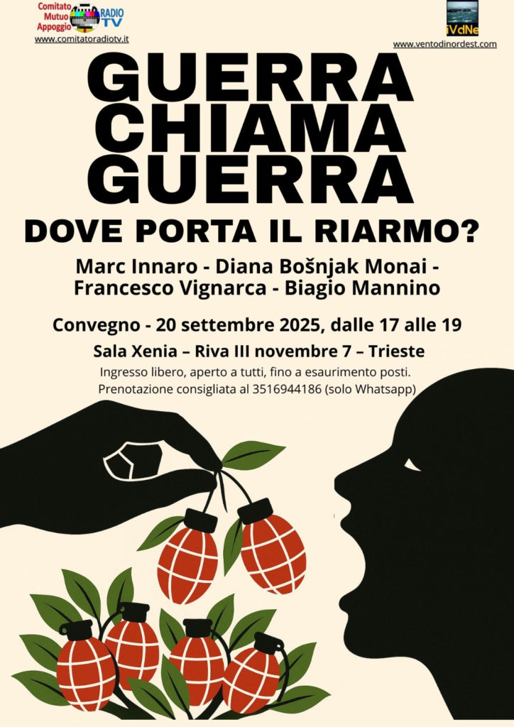Guerra chiama guerra, dove porta il riarmo? A Trieste il 20 Settembre