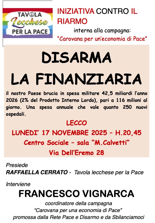 Disarma la Finanziaria, a Lecco il 17 novembre