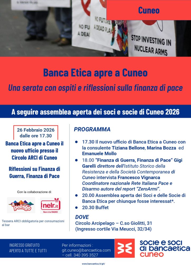 Finanza di Guerra, Finanza di Pace – il 26 febbraio a Cuneo