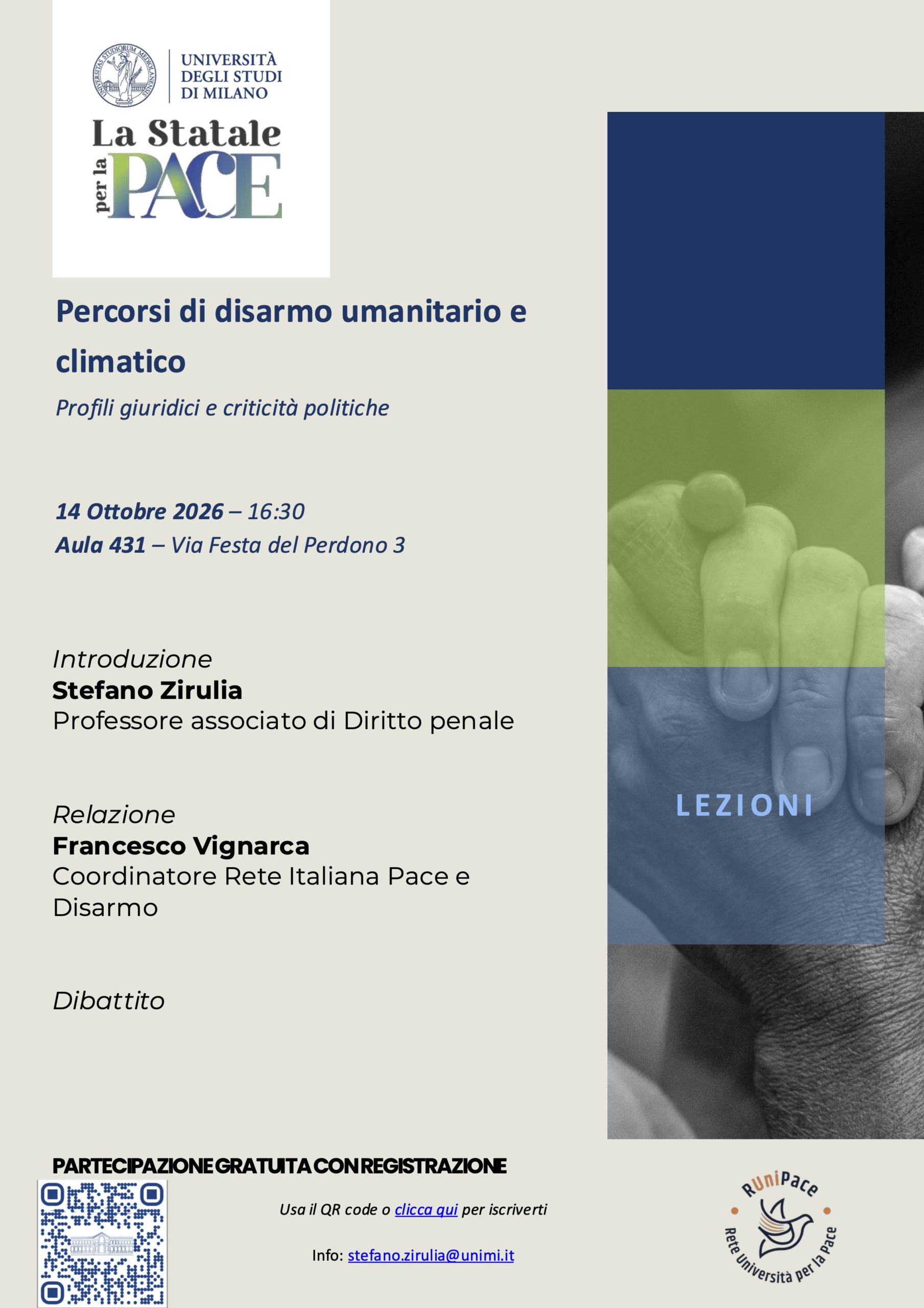 Percorsi di disarmo umanitario e climatico, all’Università di Milano