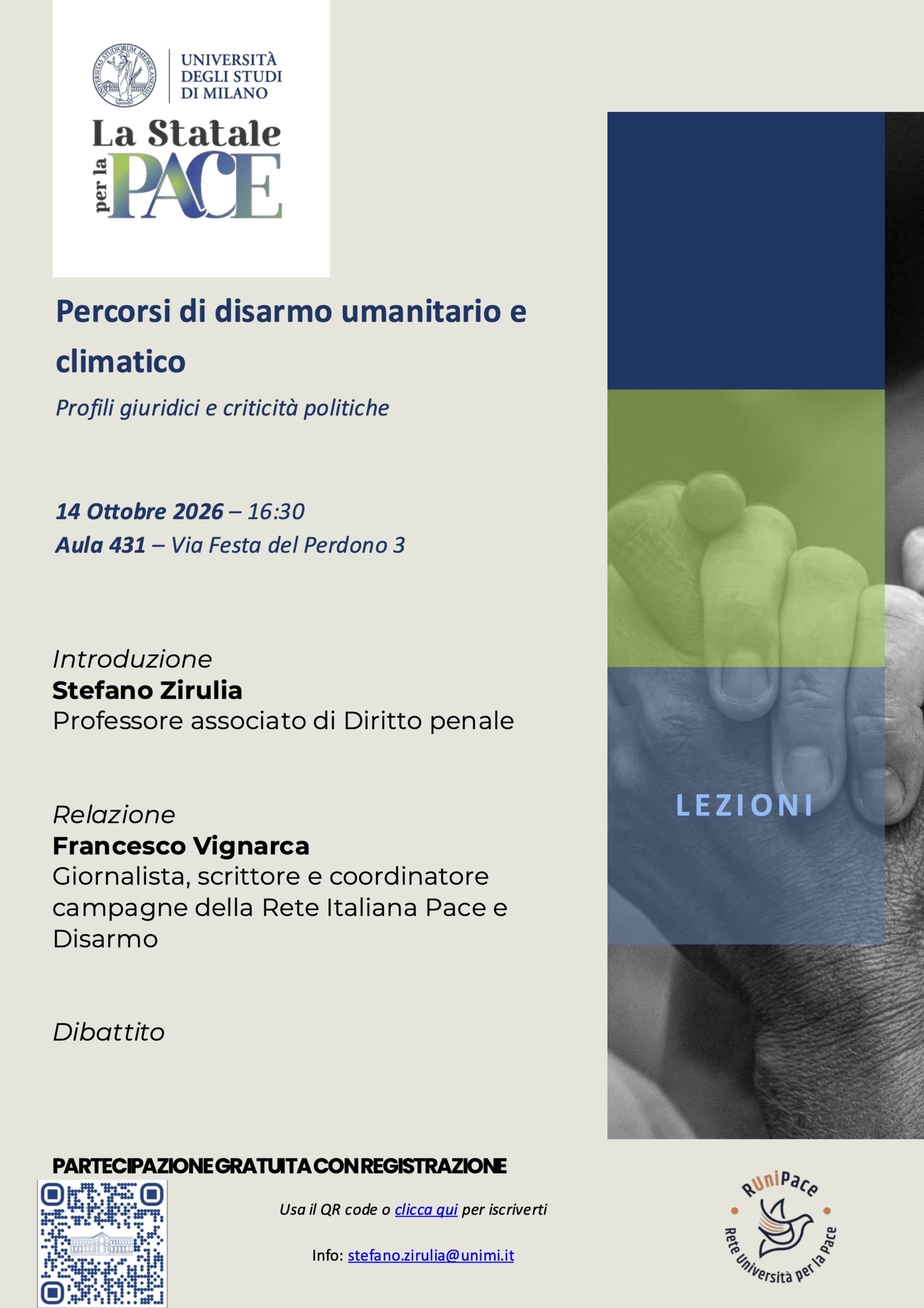 Percorsi di disarmo umanitario e climatico, all’Università di Milano