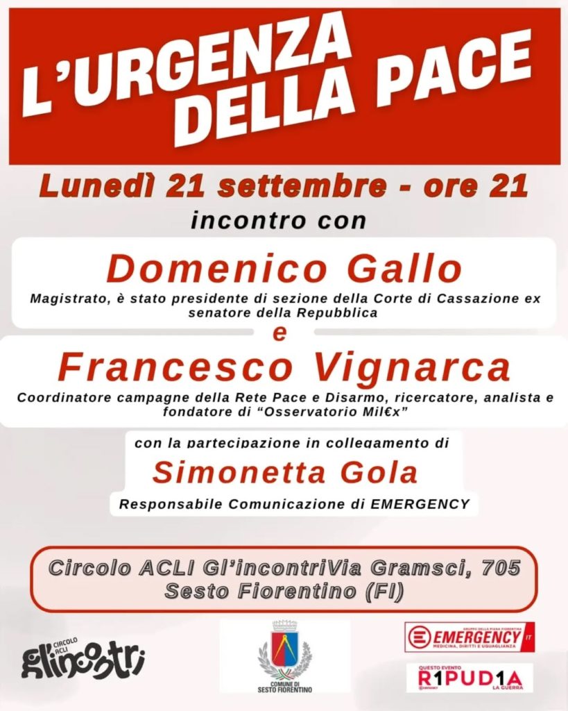 L’urgenza della Pace, il 21 settembre a Sesto Fiorentino con Emergency